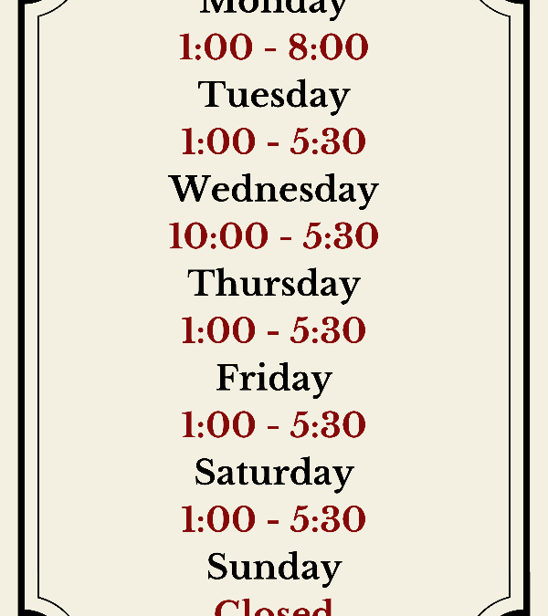 New Library Hours as of Nov. 14
